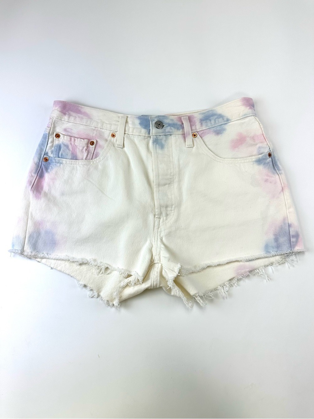 Levis 501 Tie-Dye Denim Shorts Women W32 Festival Boho Cutoff Jean Shorts casual